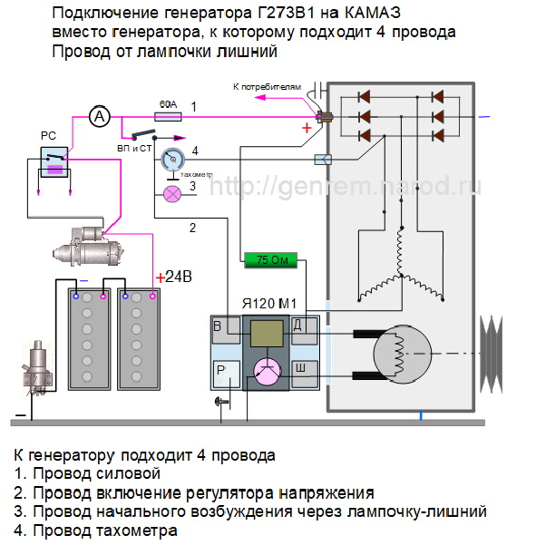 Схема подключения генератора маз